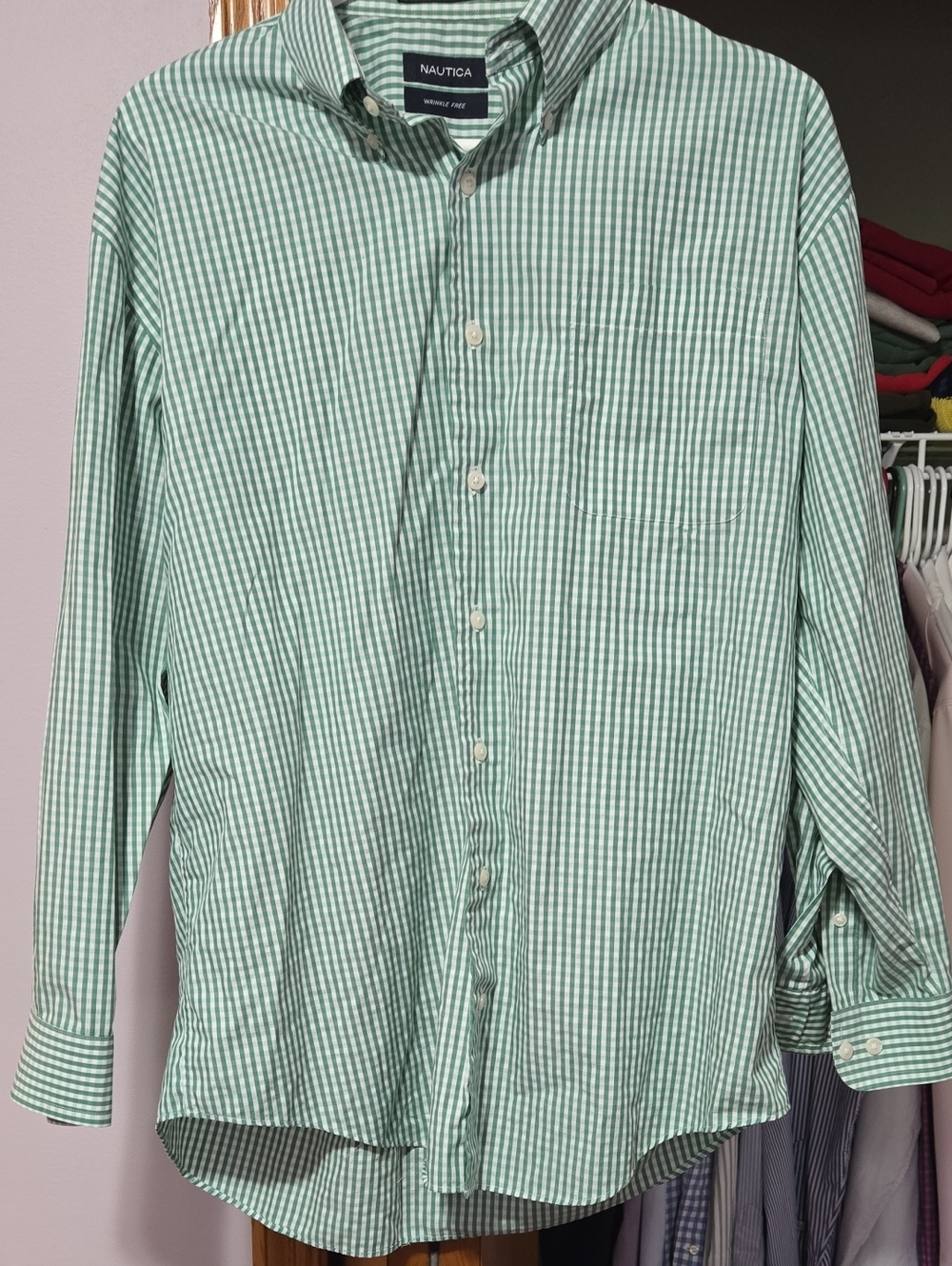 Nautica Mint and White Gingham Long-Sleeve Button-Down Shirt